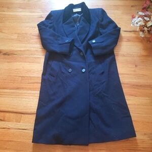 Vintage Jones NY Petite Medium navy blue wool long velvet collar double Breasted